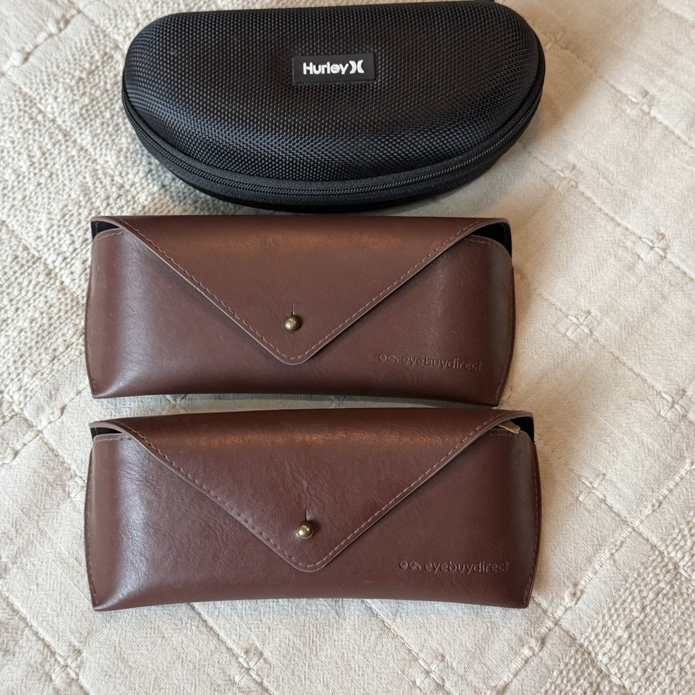 Eyebuydirect Brown Leather Glasses Case Sunglasses Holder Hurley Black Zip Case